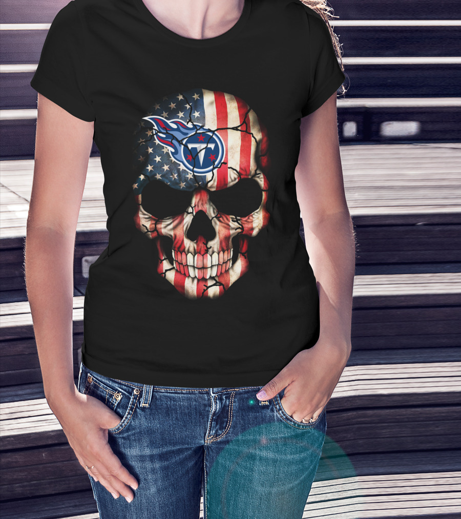 American Flag Skull With Tennessee Titans T-Shirt