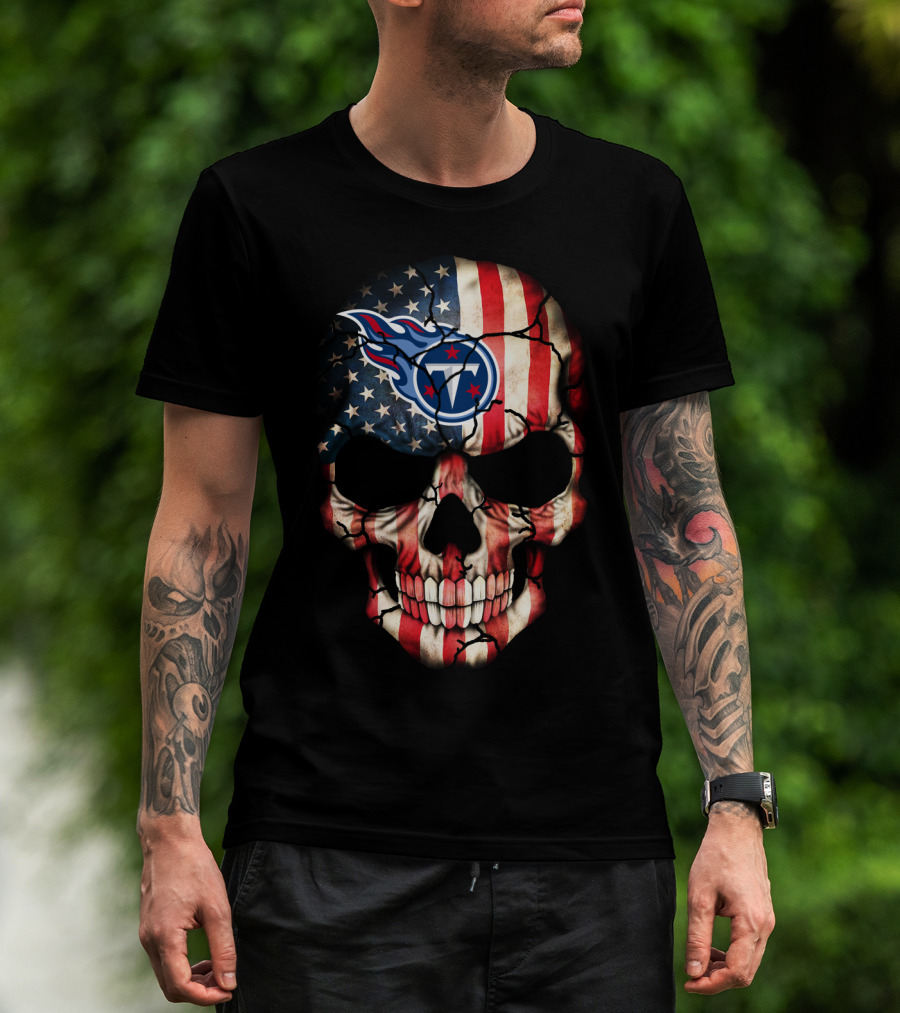 American Flag Skull With Tennessee Titans T-Shirt