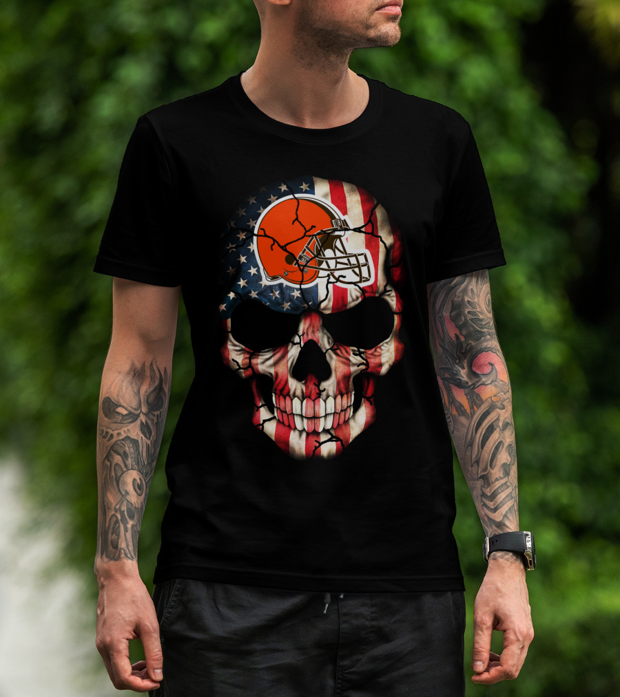 Cleveland Browns American Flag Skull T-Shirt