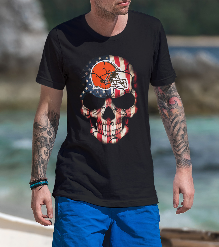 Cleveland Browns American Flag Skull T-Shirt