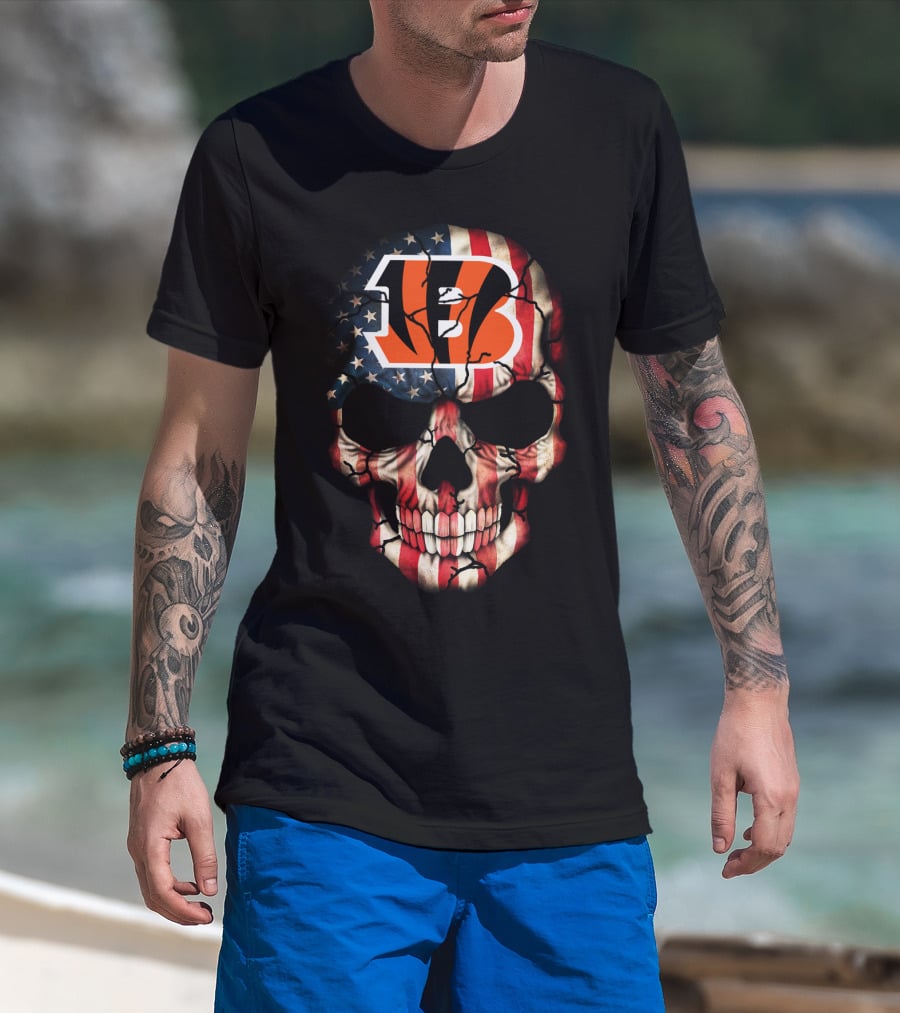Bengals Skull American Flag T-Shirt