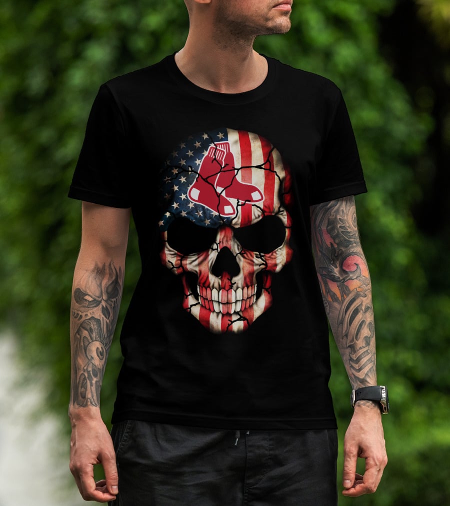 Red Sox American Flag Skull T-Shirt