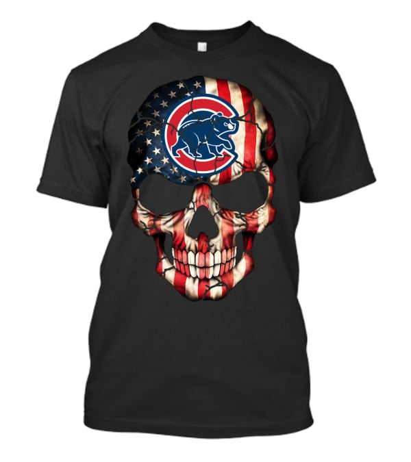 Chicago Cubs American Flag Skull T-Shirt
