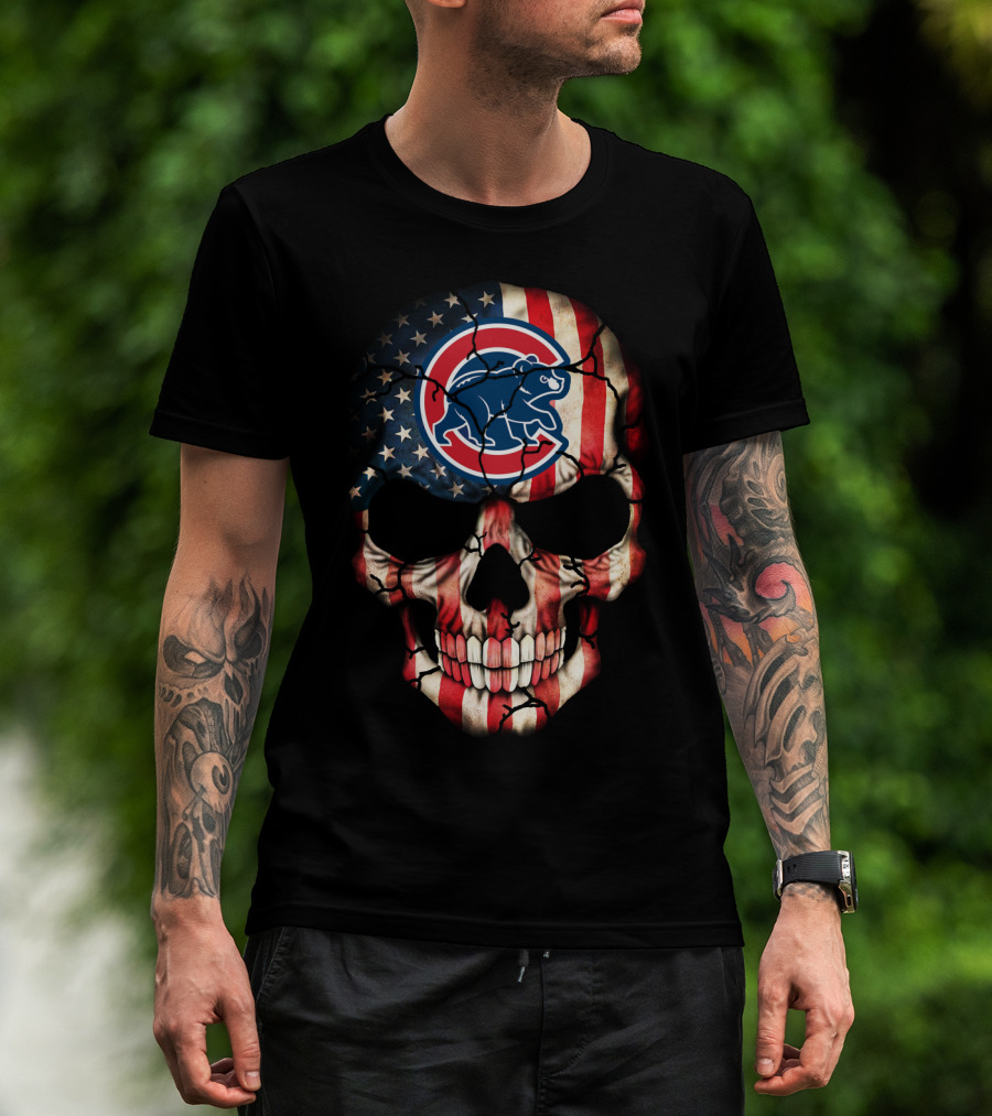 Chicago Cubs American Flag Skull T-Shirt