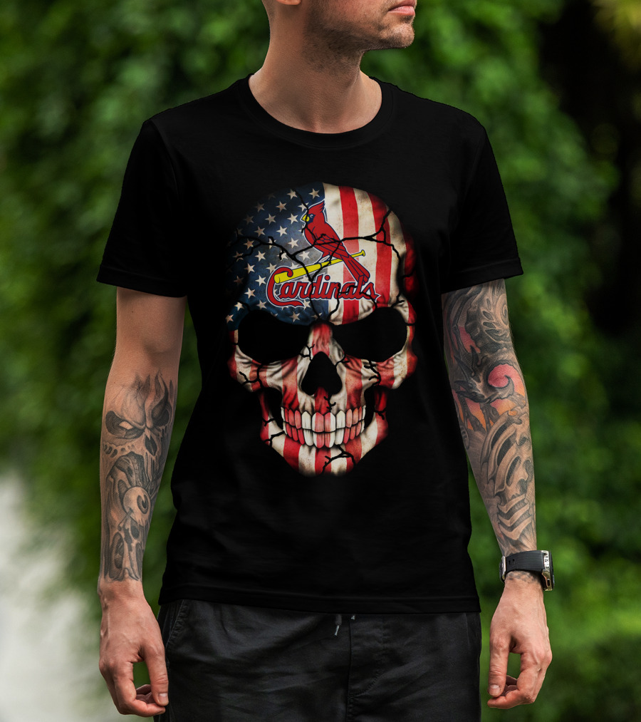 American Flag Skull With St. Louis Cardinals T-Shirt
