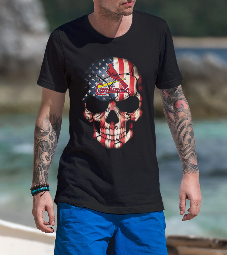 American Flag Skull With St. Louis Cardinals T-Shirt