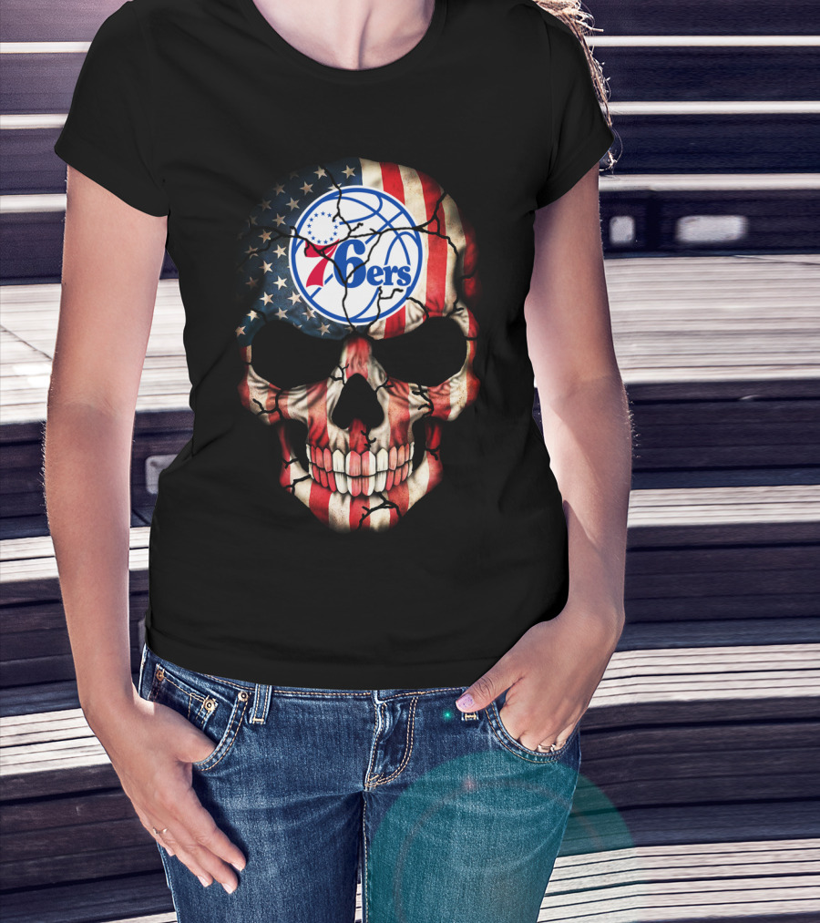 Philadelphia 76ers American Flag Skull T-Shirt