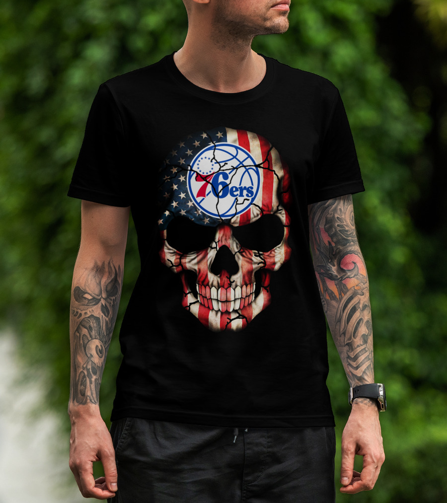 Philadelphia 76ers American Flag Skull T-Shirt