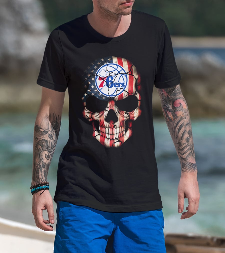 Philadelphia 76ers American Flag Skull T-Shirt