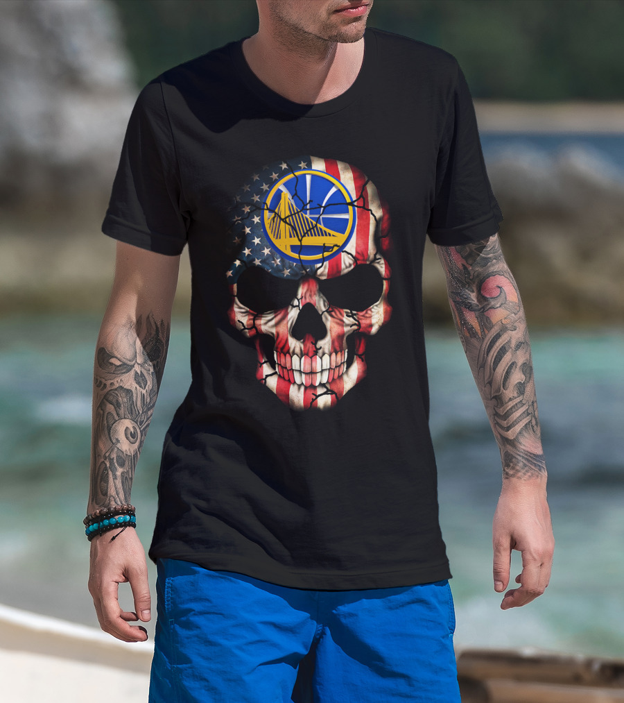 Golden State Warriors American Flag Skull T-Shirt
