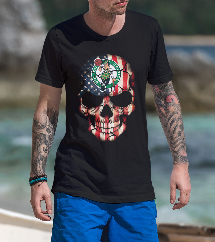 Boston Celtics Skull American Flag T-Shirt
