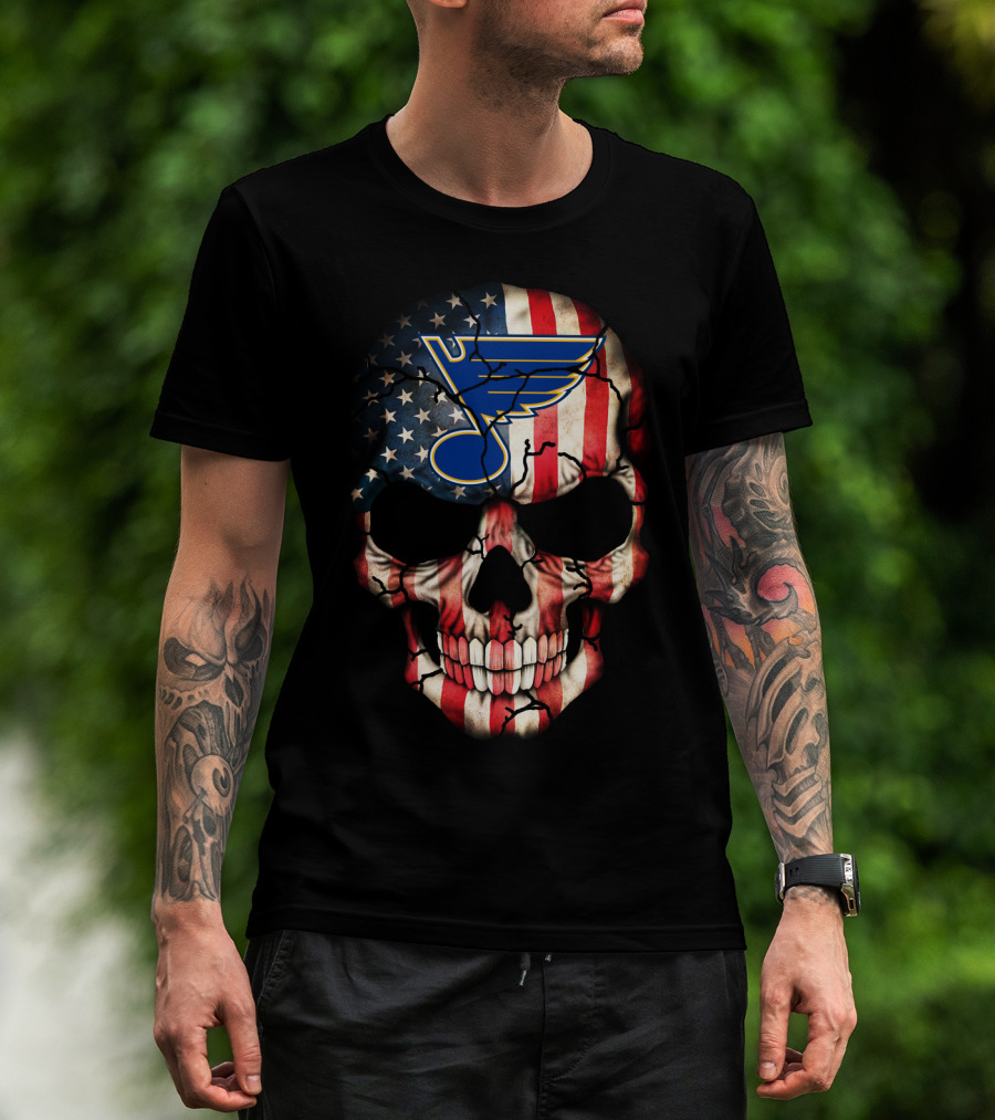 St. Louis Blues American Flag Skull T-Shirt