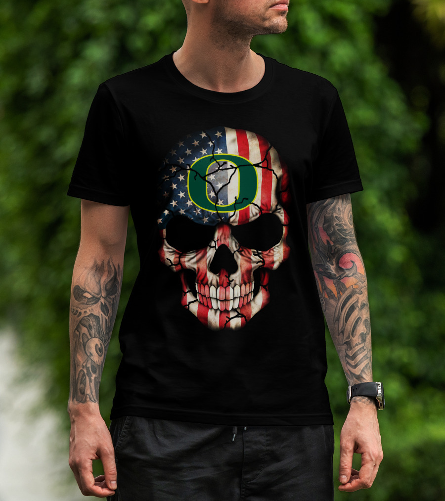 Oregon Ducks American Flag Skull T-Shirt