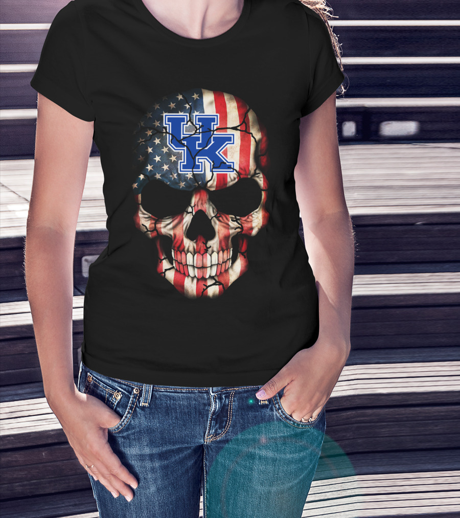 Kentucky Wildcats American Flag Skull T-Shirt