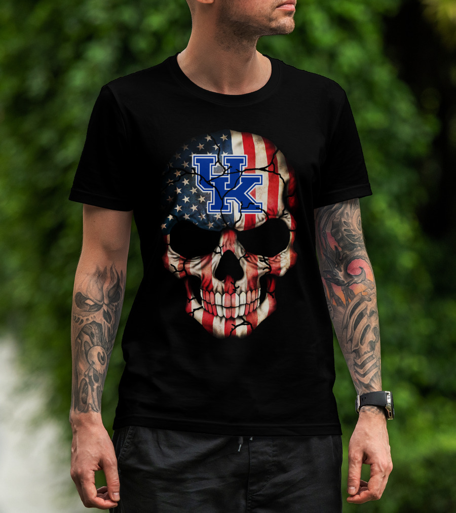 Kentucky Wildcats American Flag Skull T-Shirt