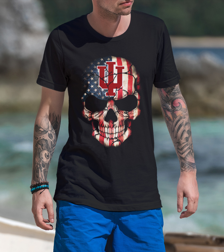Indiana Hoosiers American Flag Skull T-Shirt