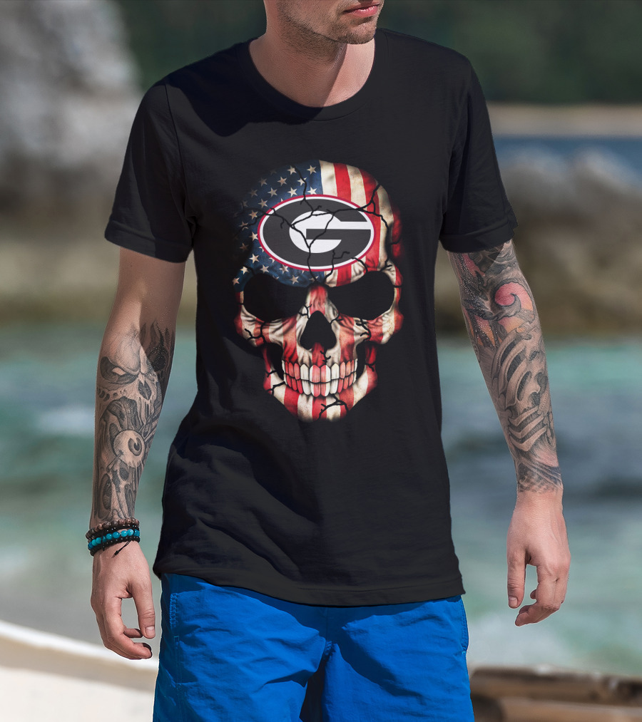 Georgia Bulldogs Skull American Flag T-Shirt