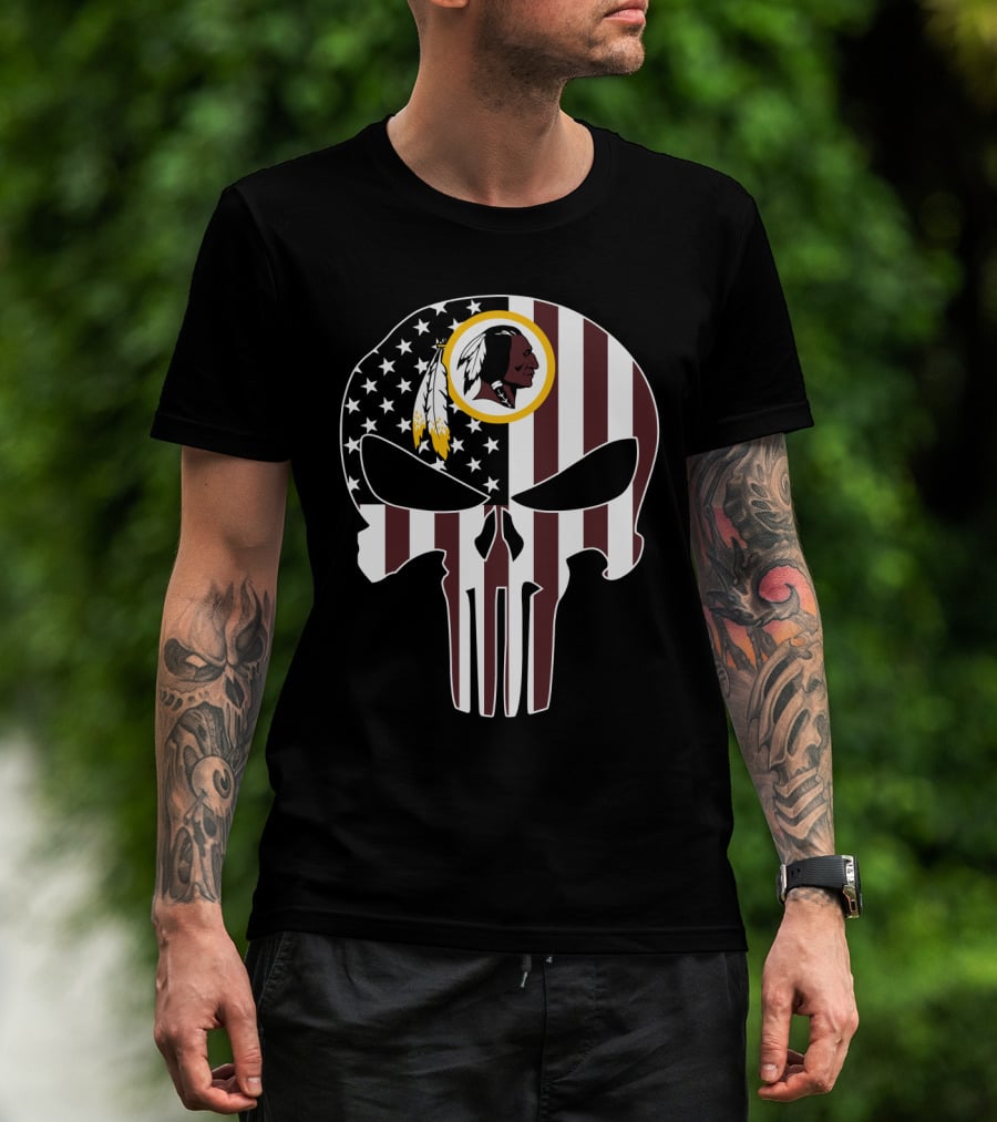 Redskins Logo Punisher Skull American Flag T-Shirt