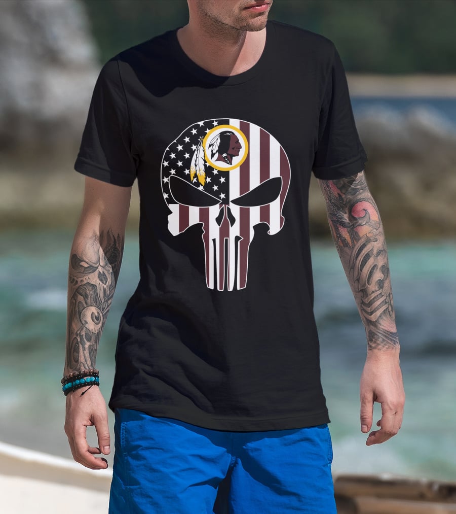 Redskins Logo Punisher Skull American Flag T-Shirt