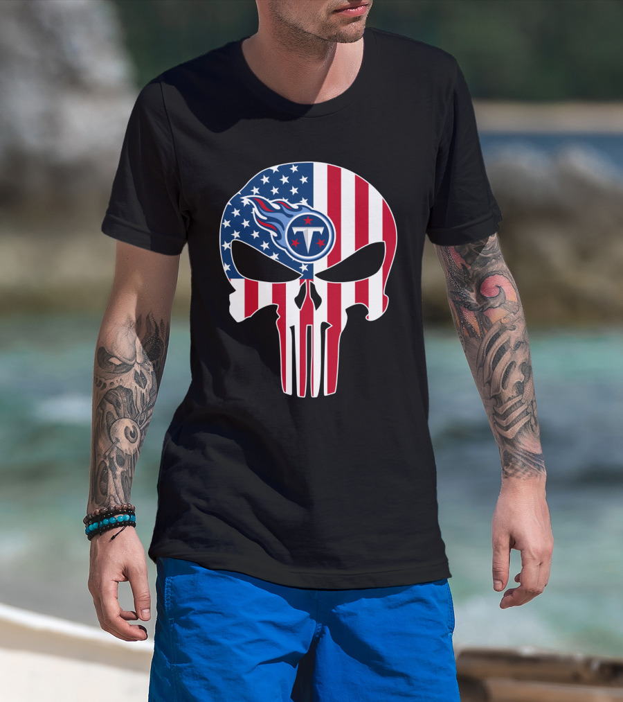 Tennessee Titans American Flag Skull T-Shirt