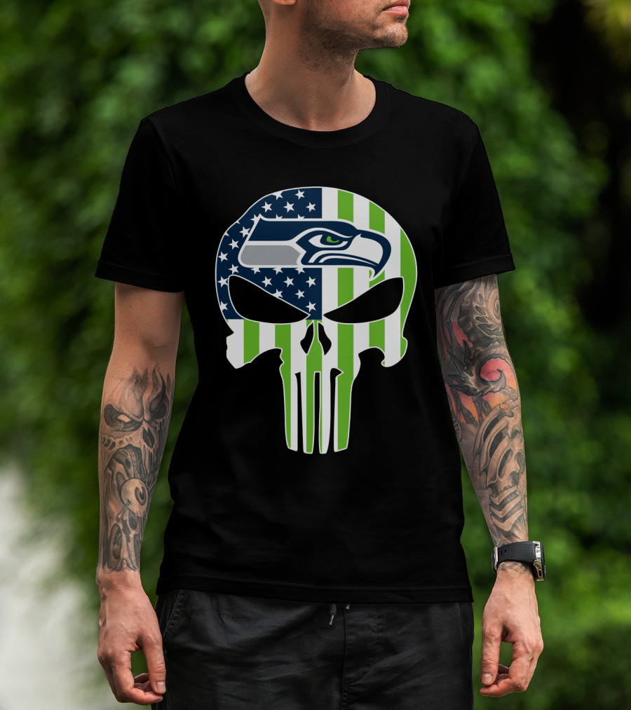 Seahawks Skull American Flag T-Shirt
