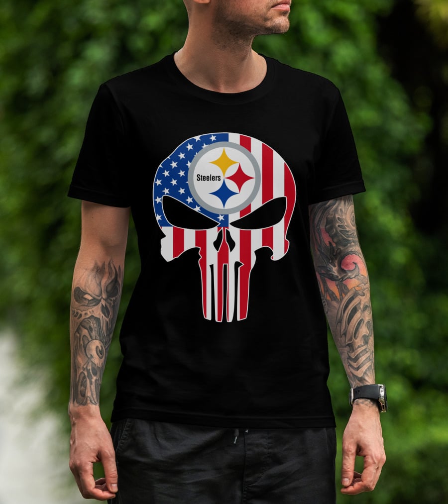 Steelers American Flag Skull T-Shirt