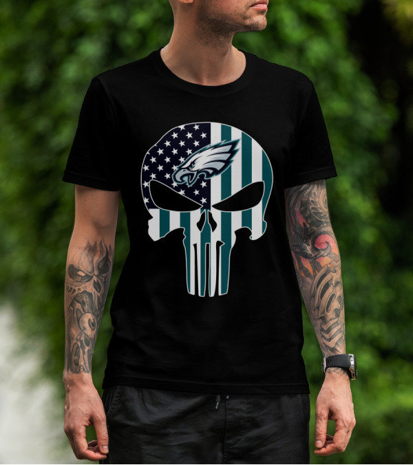 Eagles Punisher Skull American Flag T-Shirt