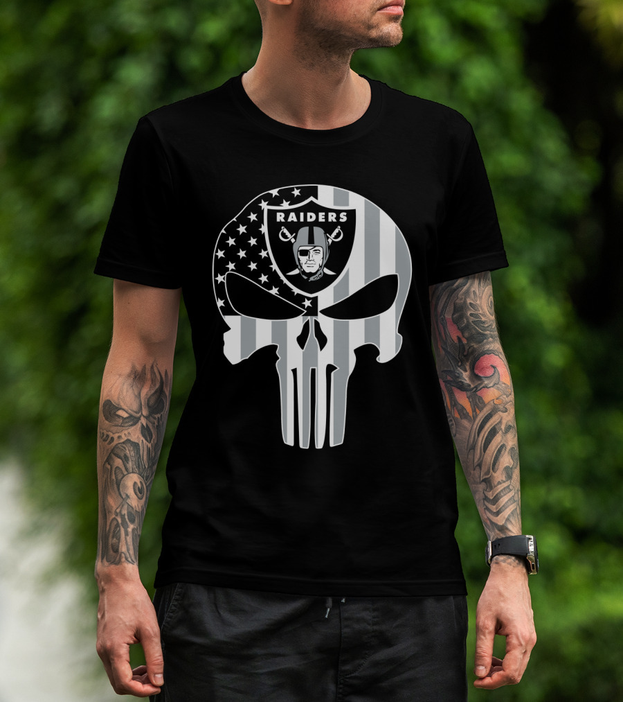 Raiders Punisher Skull American Flag T-Shirt