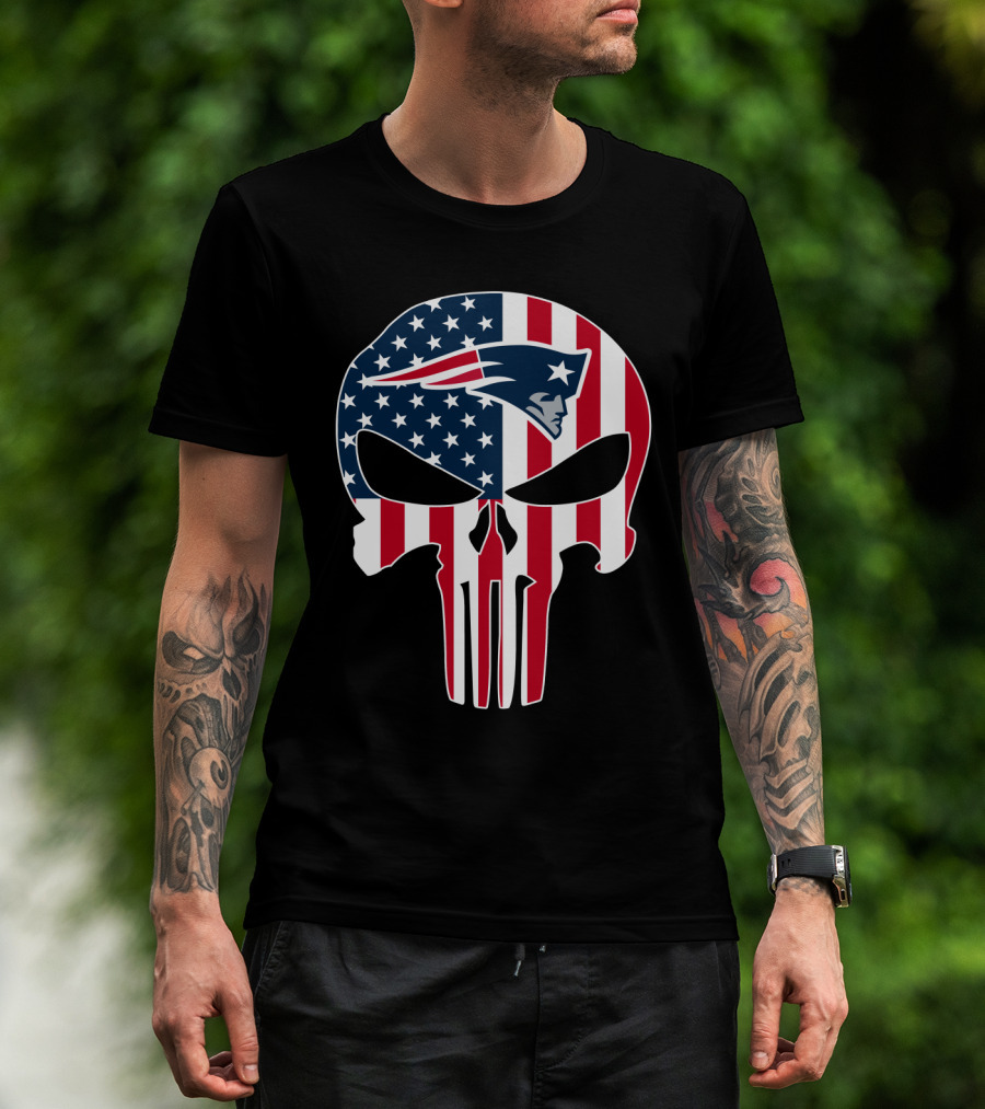 Patriots Skull American Flag Punisher Style T-Shirt