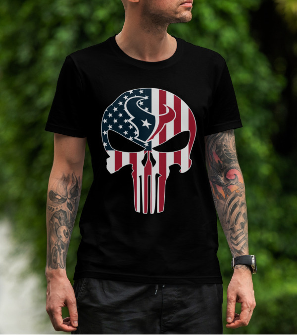 Houston Texans American Flag Skull T-Shirt