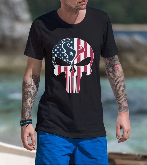 Houston Texans American Flag Skull T-Shirt