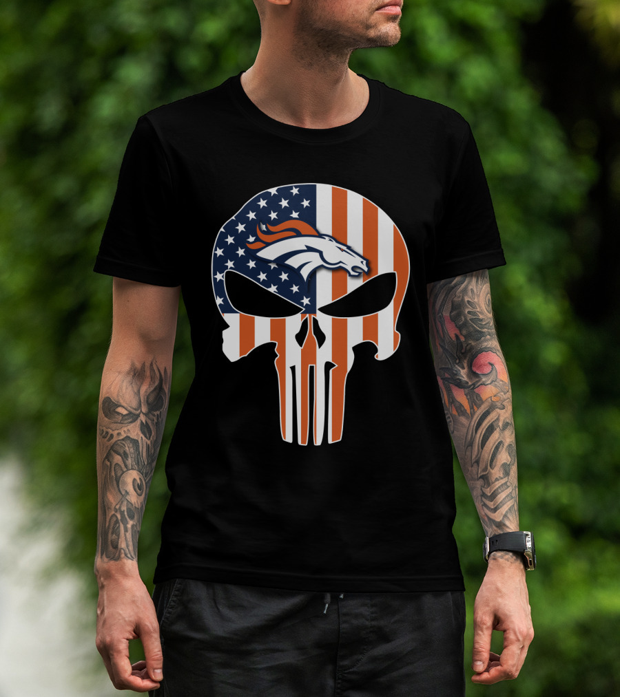 Broncos Punisher American Flag Skull T-Shirt