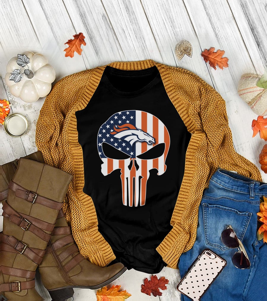 Broncos Punisher American Flag Skull T-Shirt