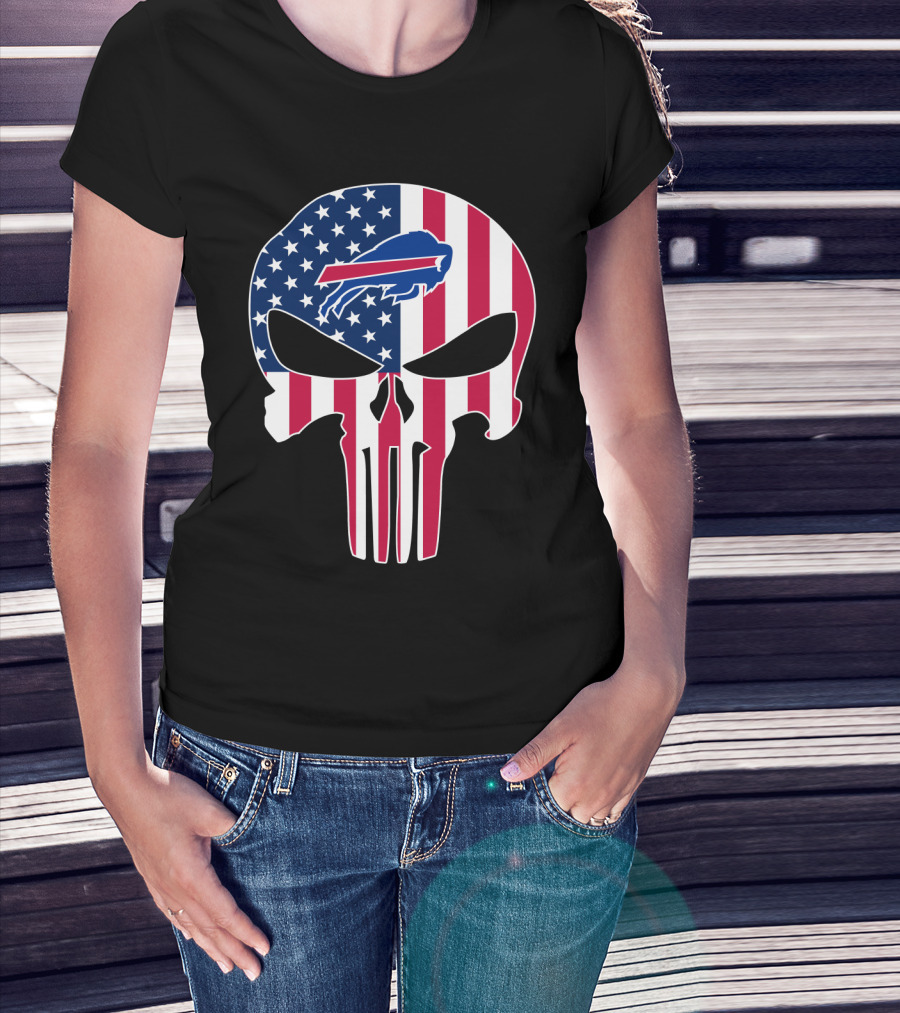 Buffalo Bills Punisher Skull American Flag T-Shirt