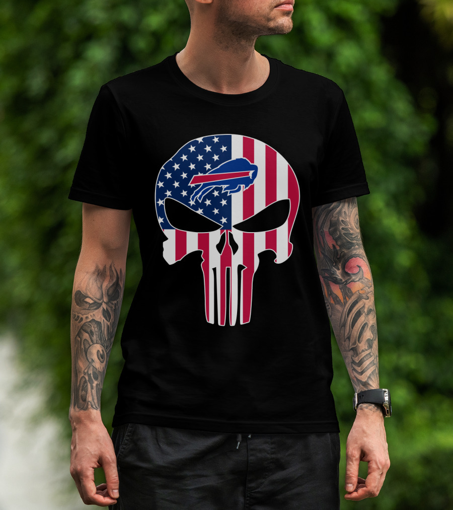 Buffalo Bills Punisher Skull American Flag T-Shirt