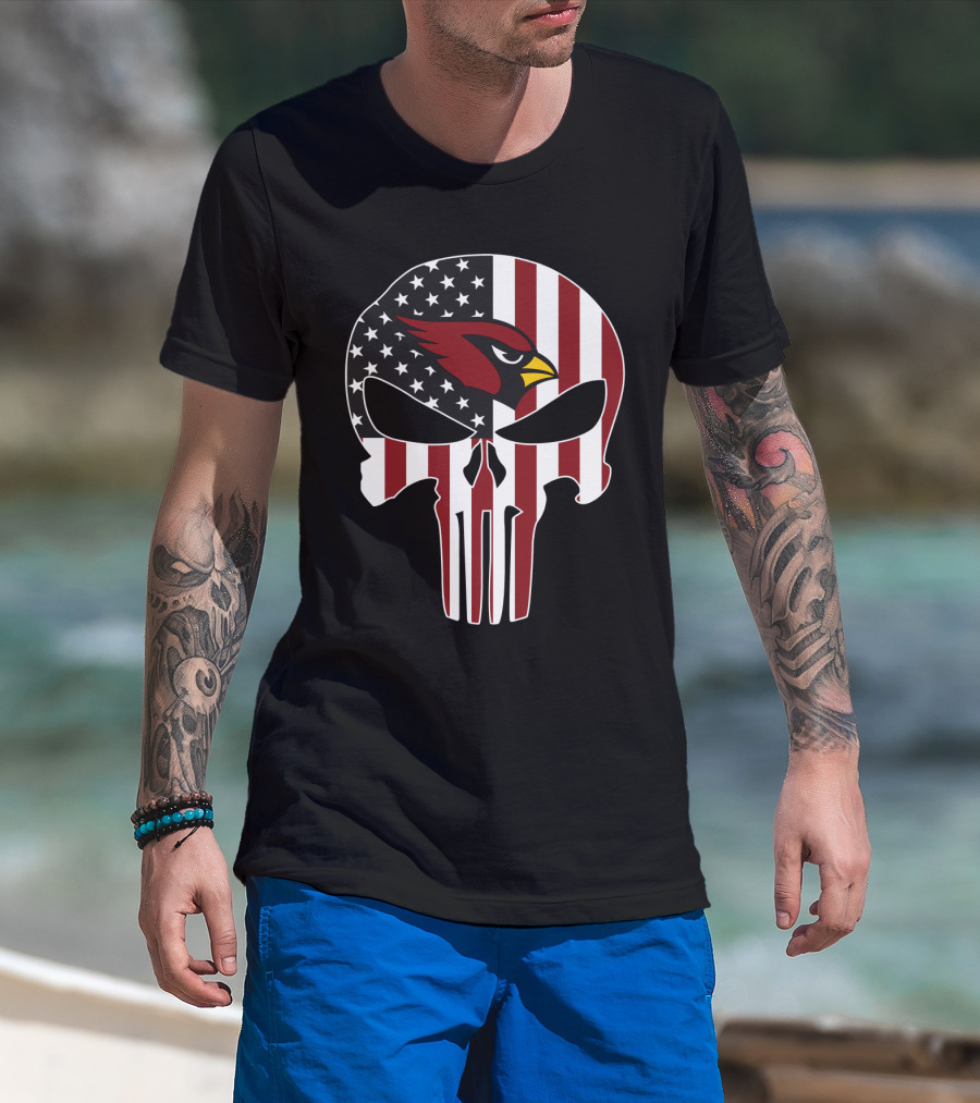 American Flag Punisher Skull Cardinals T-Shirt