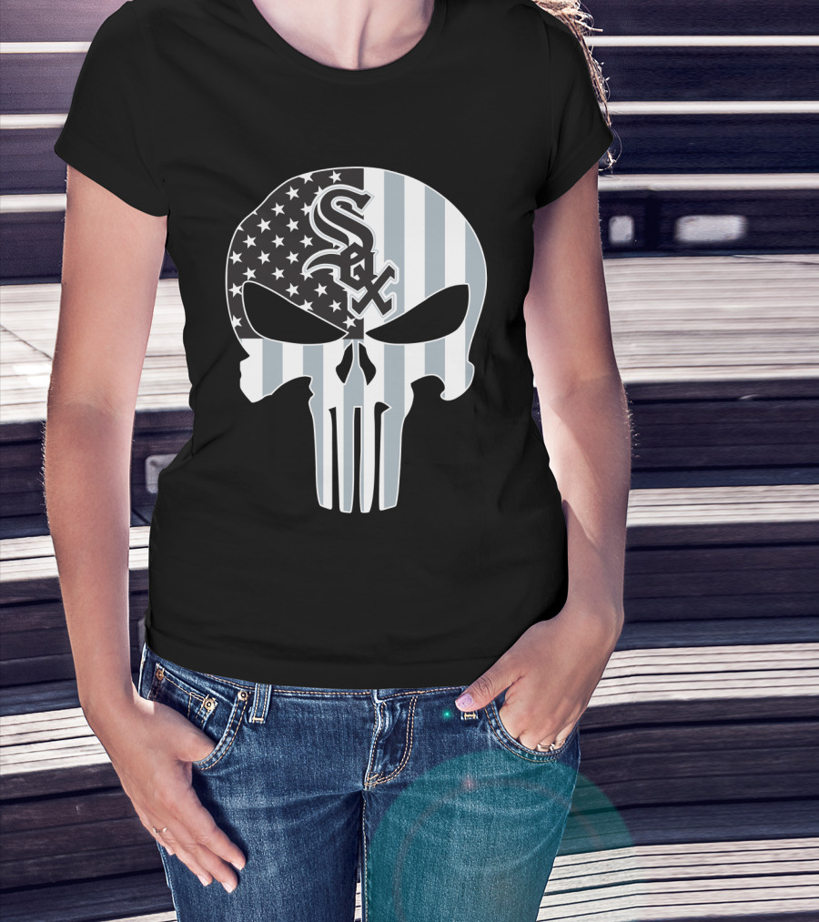 Chicago White Sox Punisher Skull American Flag T-Shirt