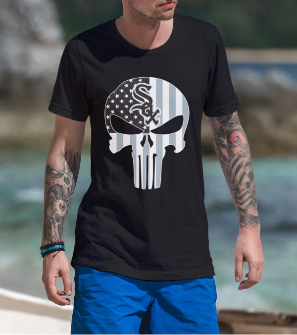Chicago White Sox Punisher Skull American Flag T-Shirt