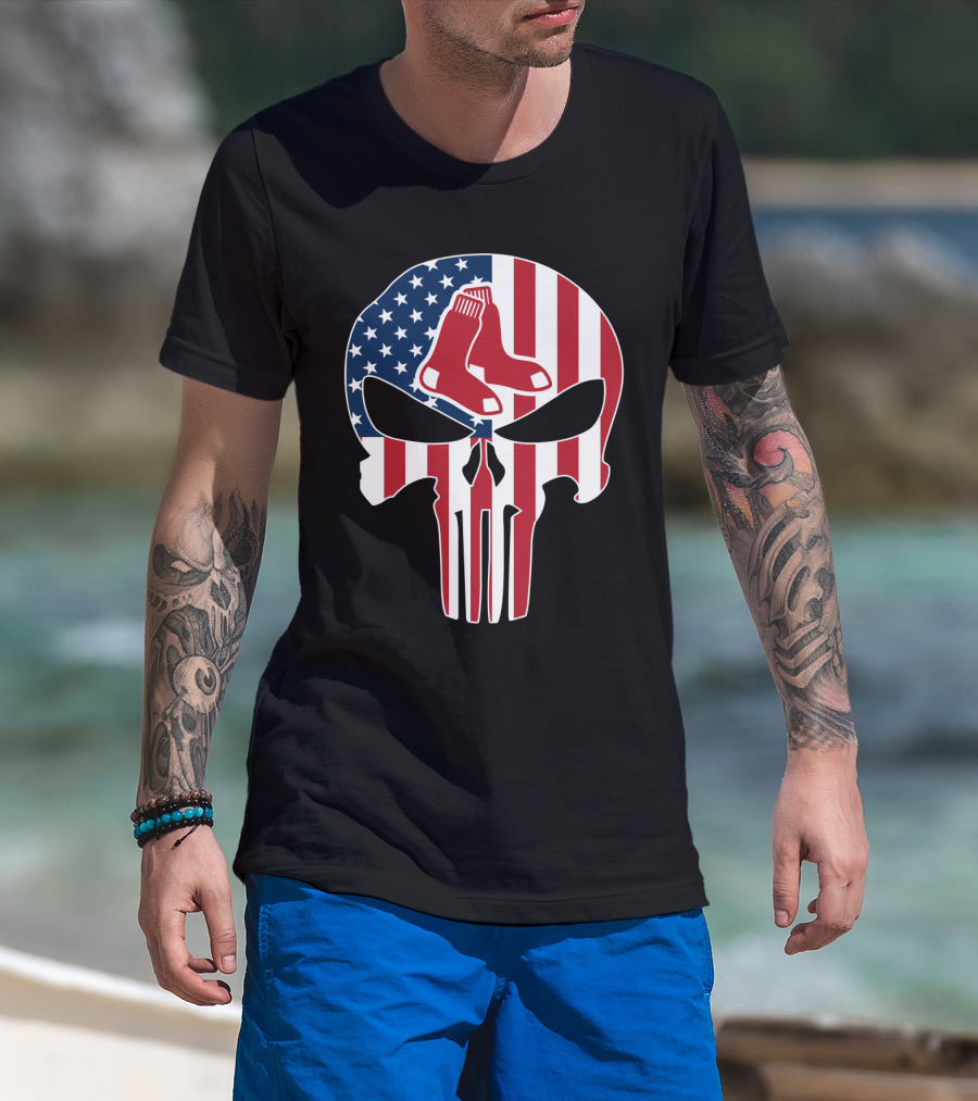 Boston Red Sox American Flag Punisher Skull T-Shirt