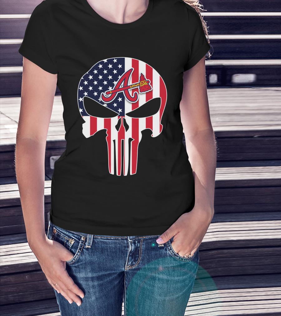 Atlanta Braves American Flag Skull Punisher T-Shirt