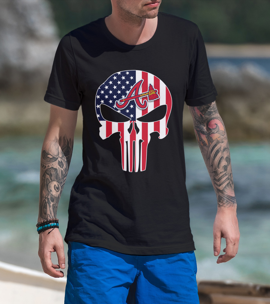 Atlanta Braves American Flag Skull Punisher T-Shirt