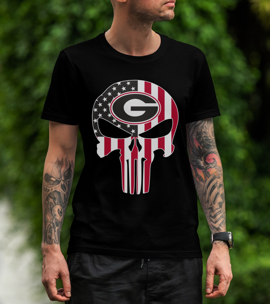 Georgia Bulldogs American Flag Skull T-Shirt