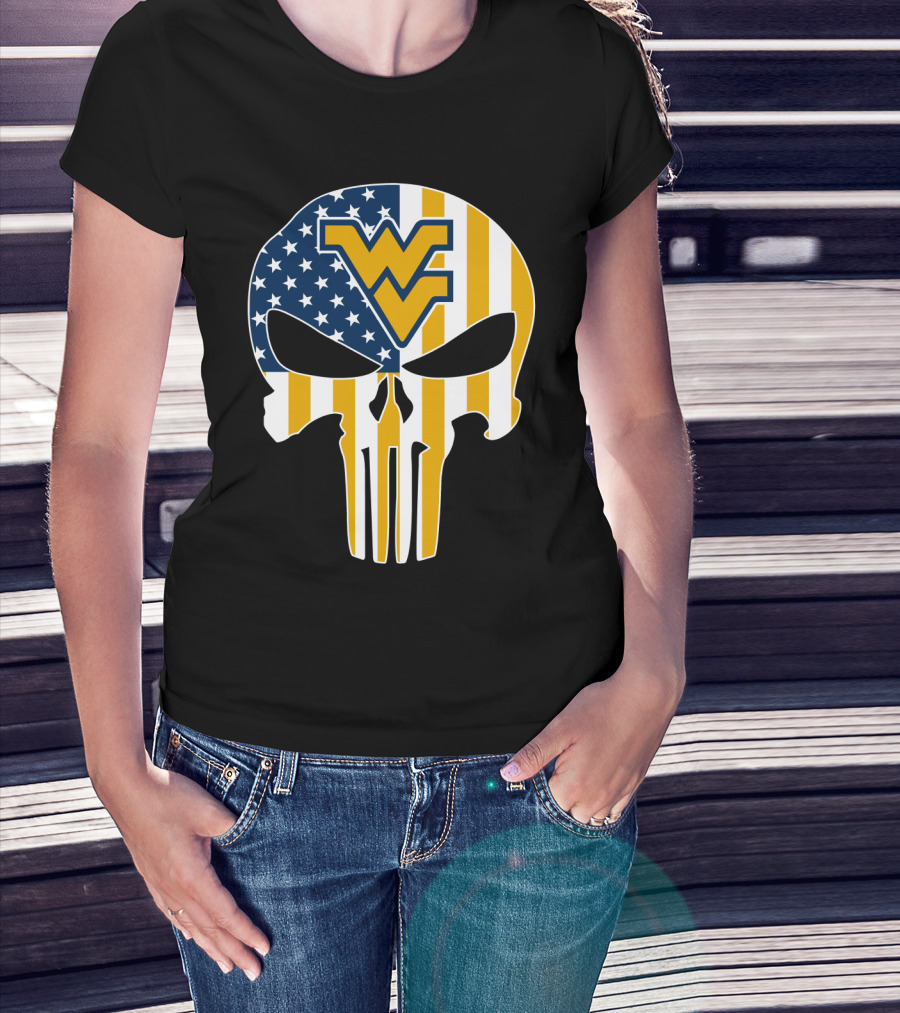 Wv American Flag Punisher Style West Virginia Mountaineers T-Shirt