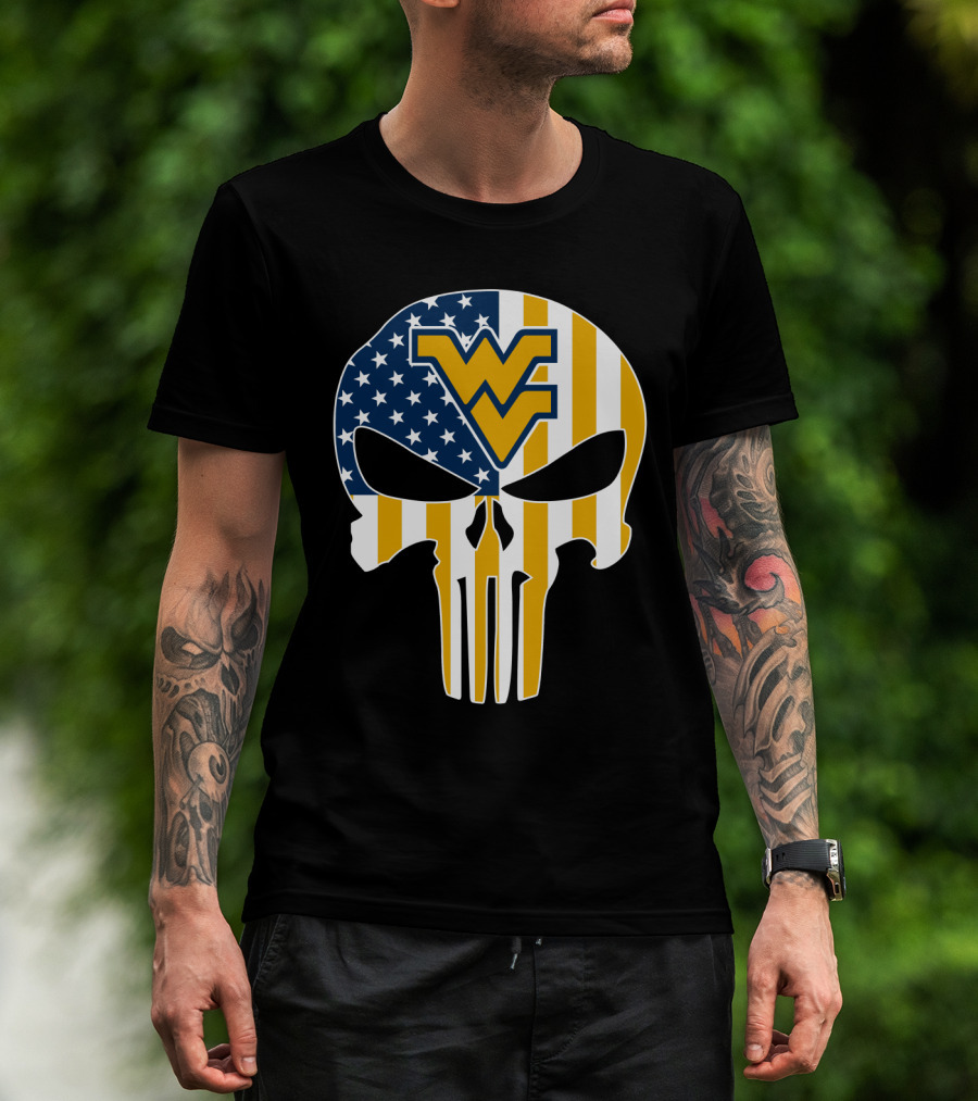 Wv American Flag Punisher Style West Virginia Mountaineers T-Shirt
