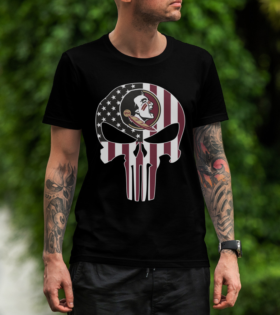 Florida State Seminoles Skull American Flag Logo Fusion T-Shirt