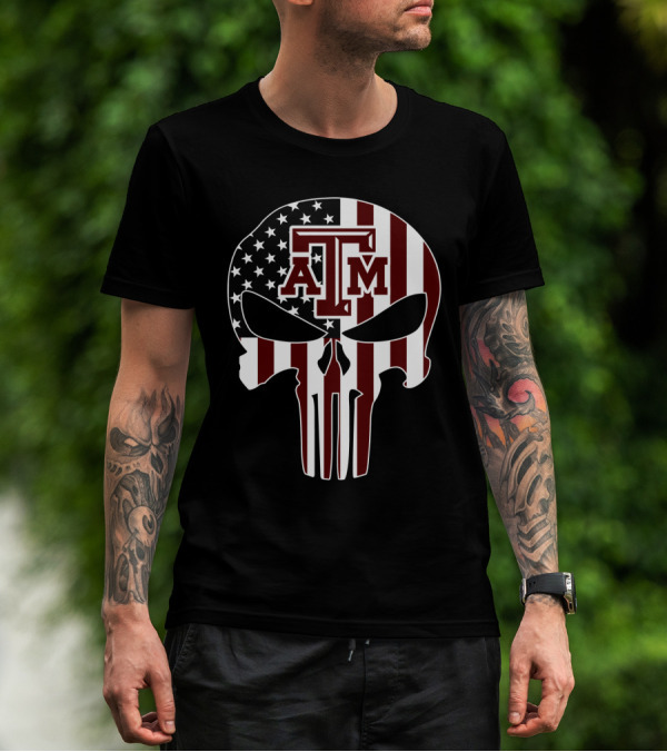 Texas A&M Aggies Skull American Flag T-Shirt