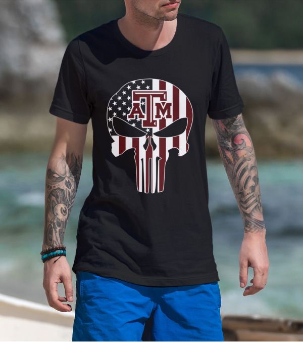 Texas A&M Aggies Skull American Flag T-Shirt