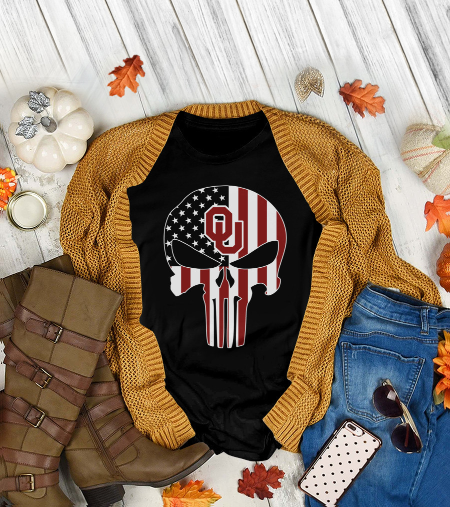 Oklahoma Sooners American Flag Skull T-Shirt
