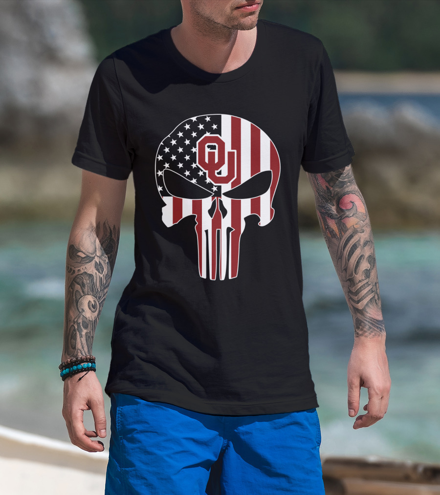 Oklahoma Sooners American Flag Skull T-Shirt