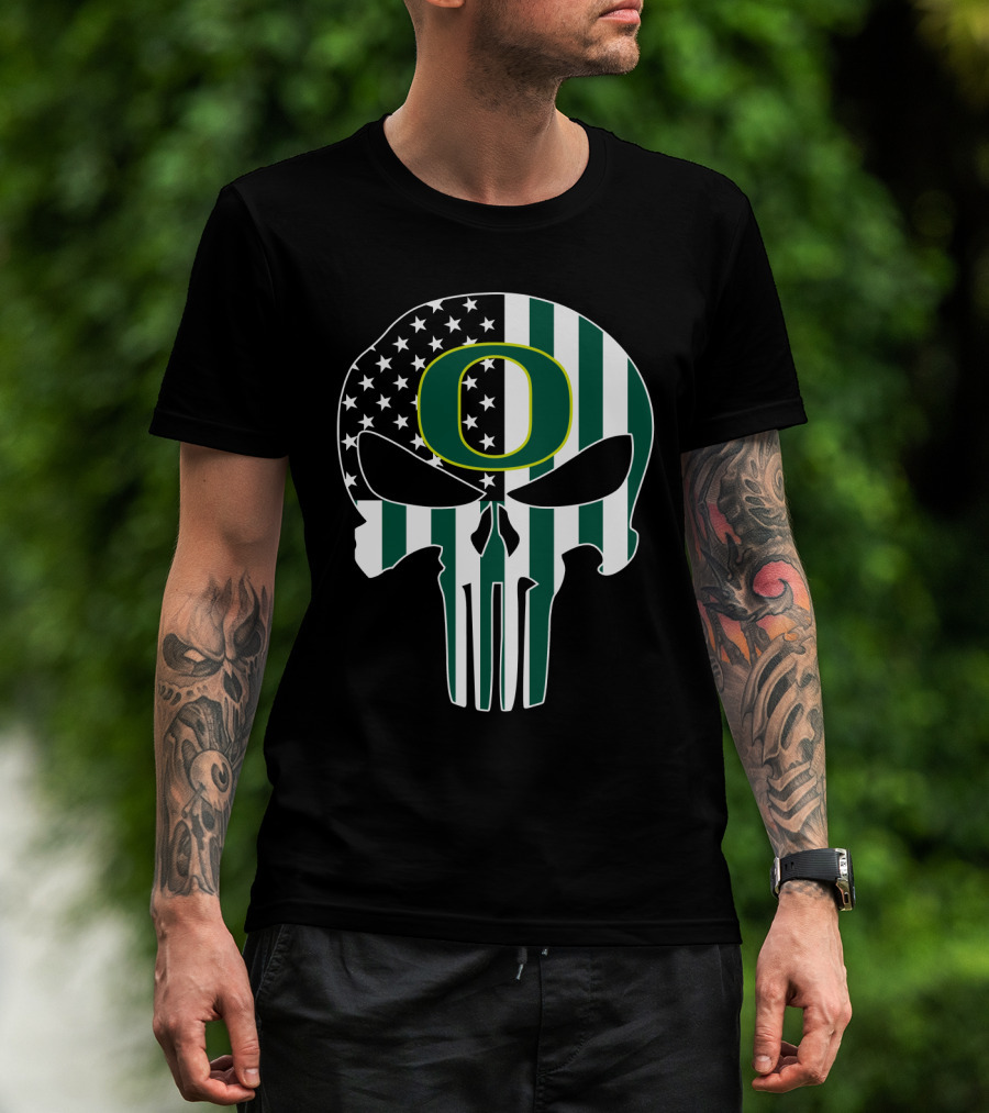 Oregon Ducks American Flag Punisher Skull T-Shirt